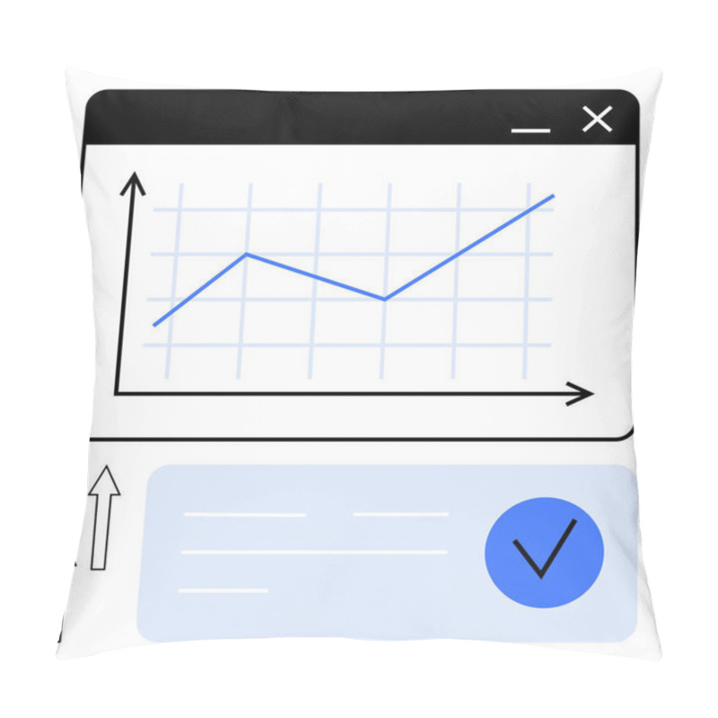 Personality  Graph With Upward Trend In A Window, Checkmark In Blue Circle On A Document, And Upward Arrows. Ideal For Business, Analytics, Growth, Progress, Data Visualization, Statistics, Success. Landing Page Pillow Covers