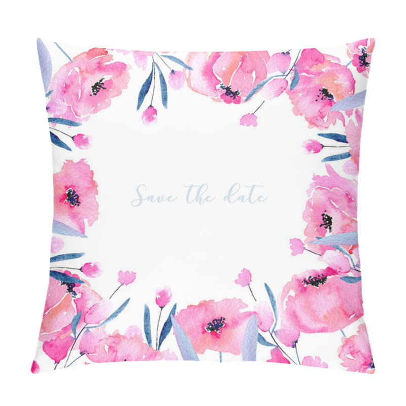 Personality  Watercolor Pink Poppies And Floral Branches Card Template, Hand Drawn On A White Background, Save The Date Card Design And Other Greeting Cards  Pillow Covers