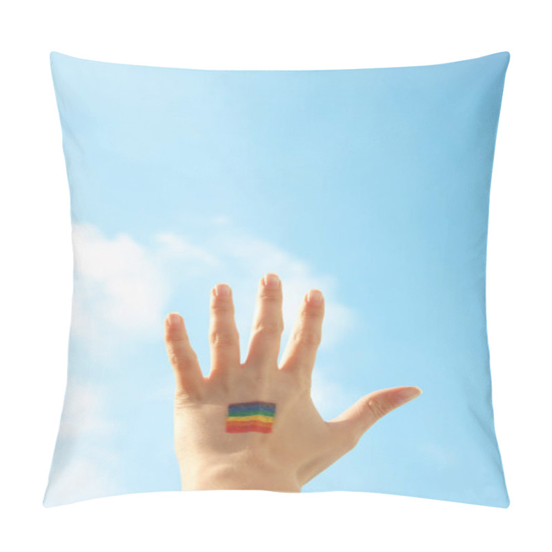 Personality  Female Hand With Painted Rainbow Flag  Pillow Covers