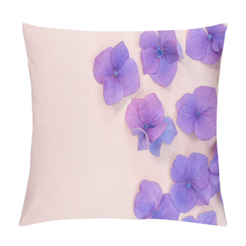 Personality  A Closeup Shot Of Purple Hydrangea Flowers Isolated On Pink Background With Copyspa Pillow Covers