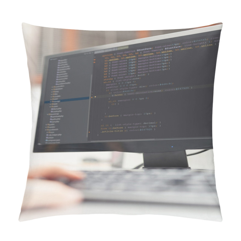 Personality  Developer Working On Source Codes On Computer At Office Pillow Covers