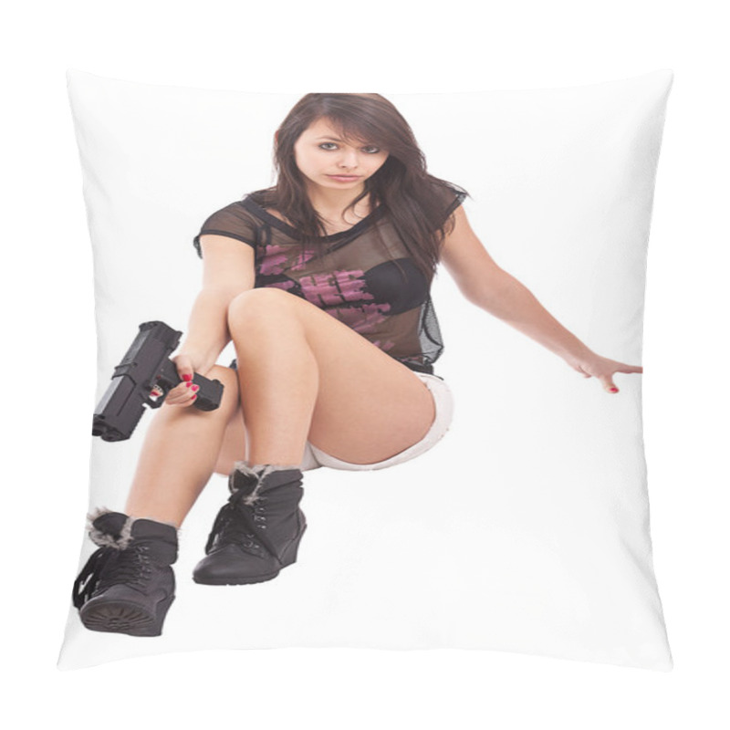 Personality  Girl Holding Pistol Pillow Covers