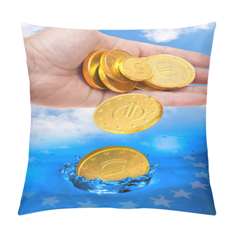 Personality  Euro Coin Falling To The Water Pillow Covers