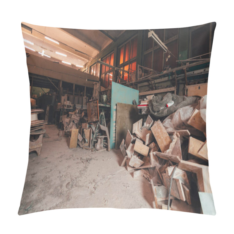 Personality  Factory For Production Of Plaster Molds. Cluttered Dusty Old Warehouse At Night Pillow Covers