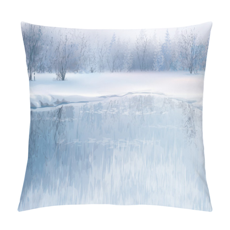 Personality  Winter Scene With River Pillow Covers