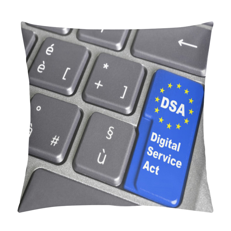 Personality  Digital Services Act (DSA) Concept: Enter Key On Computer Keyboard With Europe Flag, And The Text 