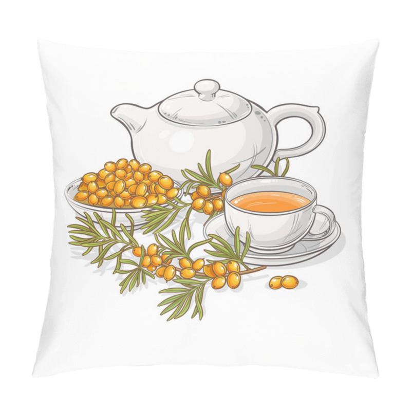 Personality  Sea Buckthorn Tea Vector  Illustration On White Background Pillow Covers