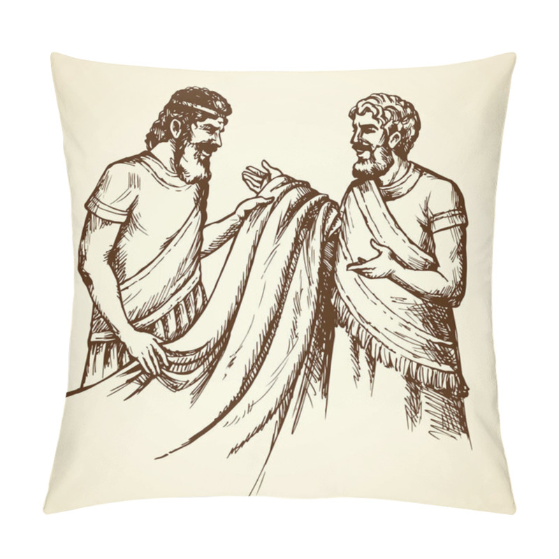 Personality  Ancient People Trade. Vector Drawing Pillow Covers