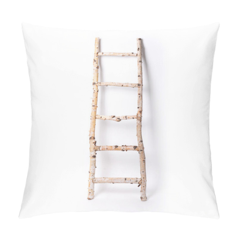 Personality  Wooden Staircase Made Of Aspen On A White Isolated Background. Pillow Covers