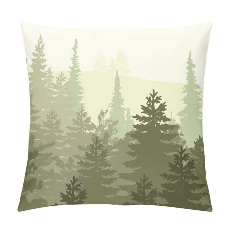 Personality  Panorama Of Wild Coniferous Forest Pillow Covers