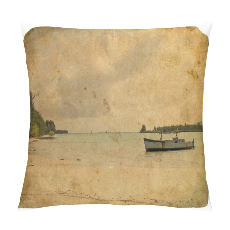 Personality  Fishing Boat Near The Shore. Old Postcard Pillow Covers