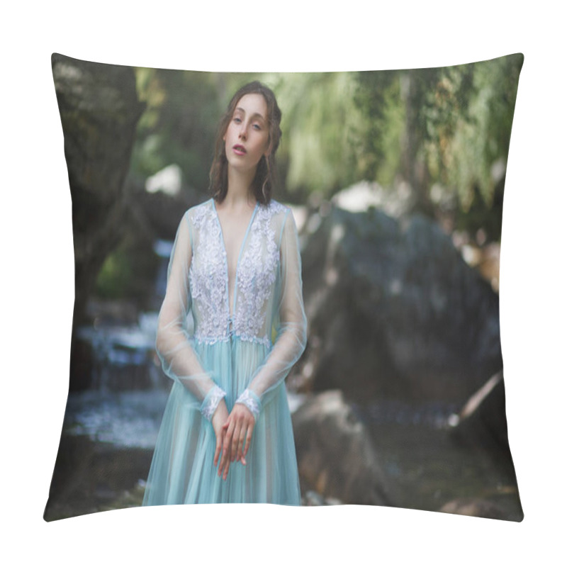 Personality  The Tale Of The Mermaid. Tale Of The River Nymph. Girl In A Blue Dress By The River. Photosession In Altai Pillow Covers