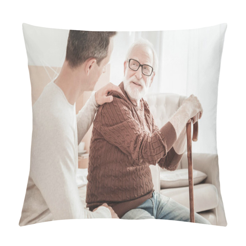 Personality  Calm Pleasant Man Sitting And Smiling. Pillow Covers