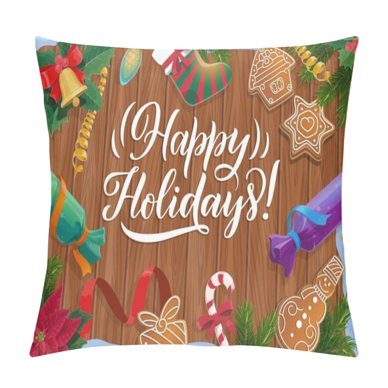 Personality  Christmas Gifts And Bell With Xmas Tree Wreath Pillow Covers