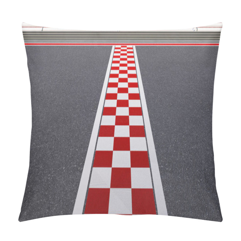 Personality  Low Angle Side View Empty Asphalt International Race Track With Start And Finish Line. 3d Rendering . Pillow Covers