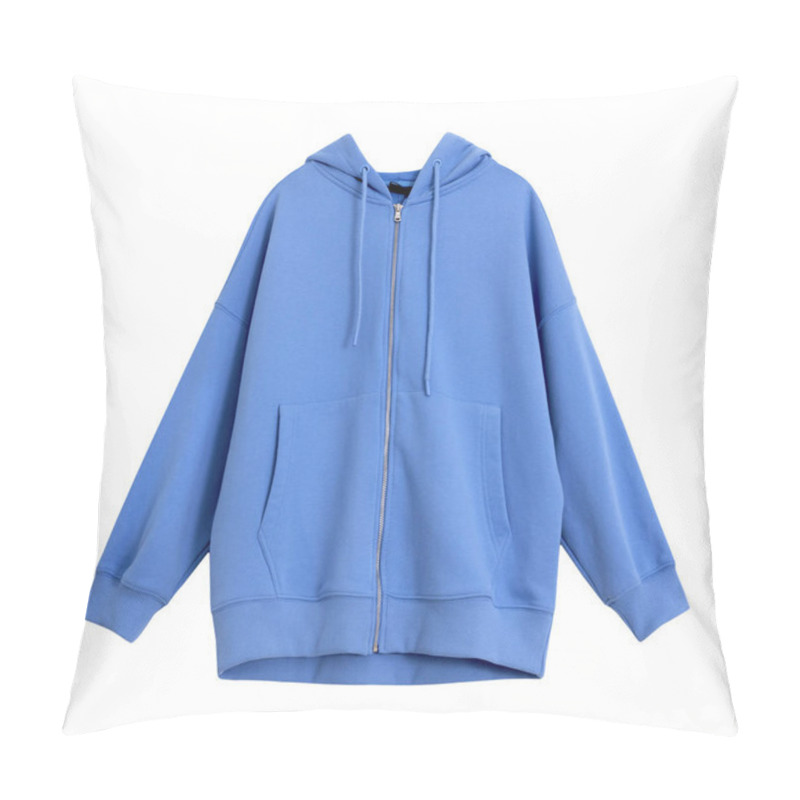 Personality  Blue Zipped Hoodie Isolated On White.  Casual Sweatshirt,sportswear.Fashionable Jumper With Zipper.Modern Unisex Hoody. Male Female Zipper. Pillow Covers