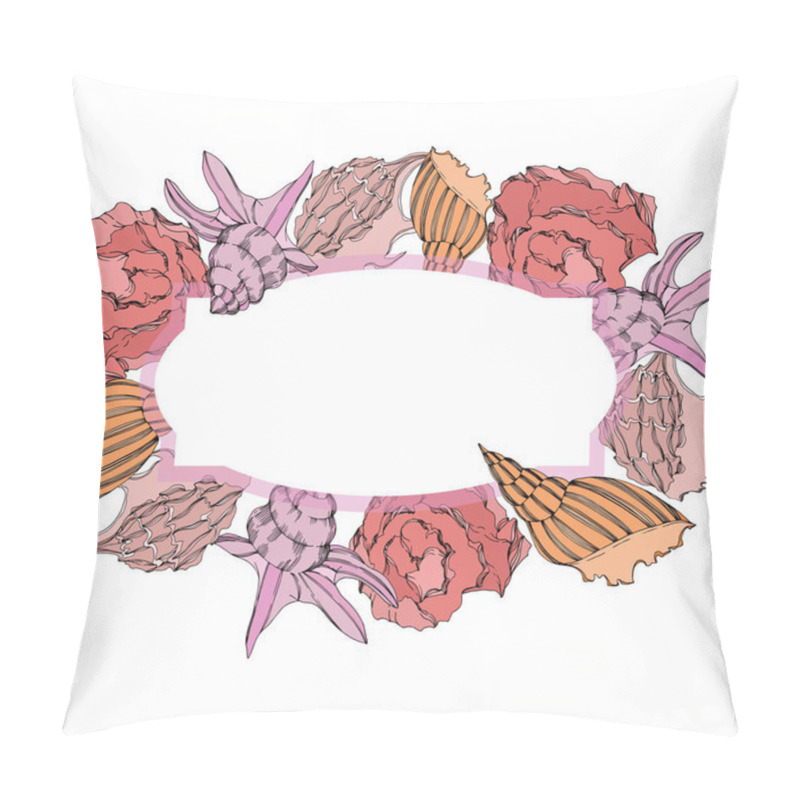 Personality  Vector Summer Beach Seashell Tropical Elements. Frame Border Ornament With Copy Space. Pillow Covers