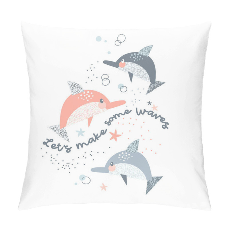 Personality  Flock Of Dolphins With Water Bubbles Vector Illustration Pillow Covers