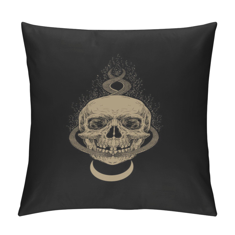 Personality  Skull Head Surrounded By Snakes And A Glowing Moon Artwork Illustration Pillow Covers