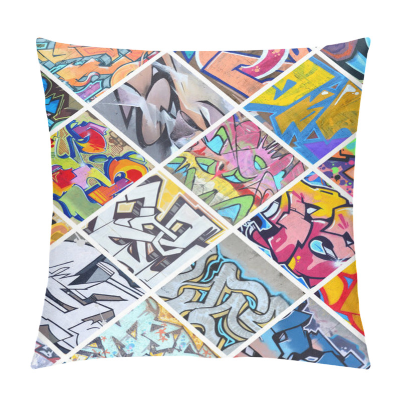 Personality  A Set Of Many Small Fragments Of Graffiti Drawings. Street Art Abstract Background Collage Pillow Covers