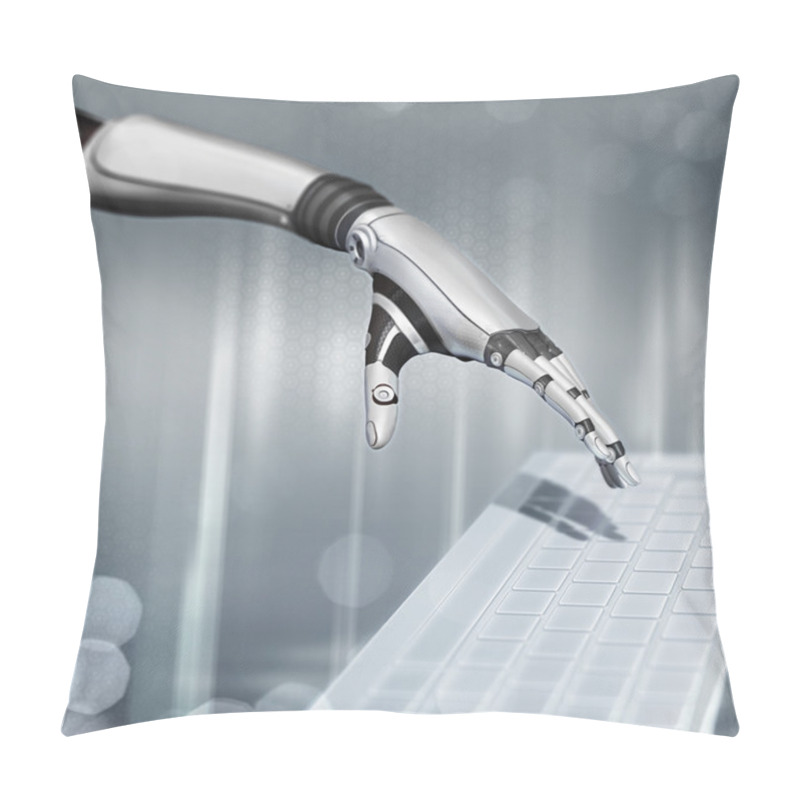 Personality  Cybernetic Scene On Abstract Background Sci-fi Robot Hand Working With Keyboard Pillow Covers