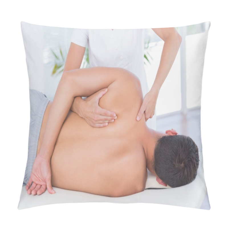 Personality  Physiotherapist Doing Back Massage To Her Patient Pillow Covers