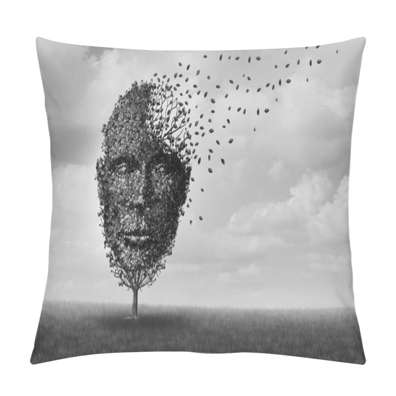 Personality  Encephalopathy And Brain Disease Medical Idea As An Alzheimer Illness As A Neuropathology Memory Loss Due To Brain Degeneration And Physical Damage As A Surreal Neurology Illness Concept With 3D Illustration Elements.. Pillow Covers