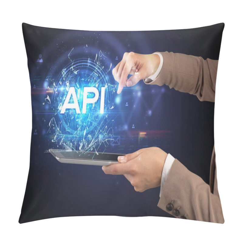 Personality  Close-up Of A Touchscreen With API Abbreviation, Modern Technology Concept Pillow Covers