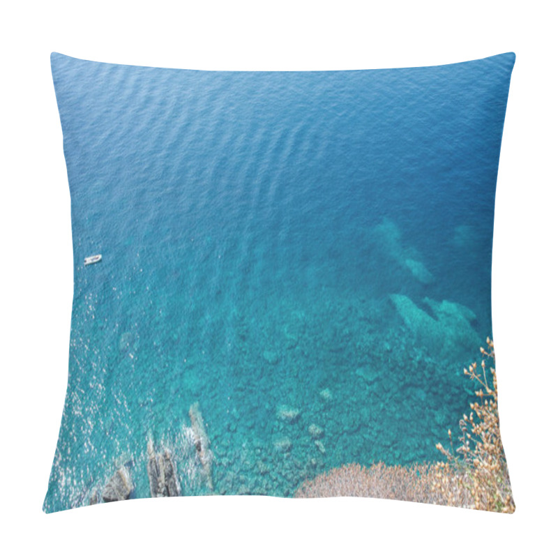 Personality  View Of The Sea Surface And Rock. Background With A Seascape. All Shades Of Turquoise Sea Water. Coast Of The Cinque Terre. Pillow Covers