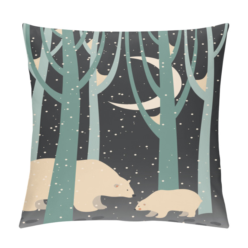 Personality  Polar Bear And Cub In The Forest Pillow Covers