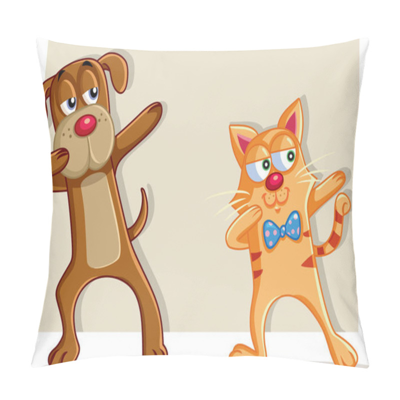 Personality  Funny Cat And Dog Dabbing Cartoon Vector  Pillow Covers