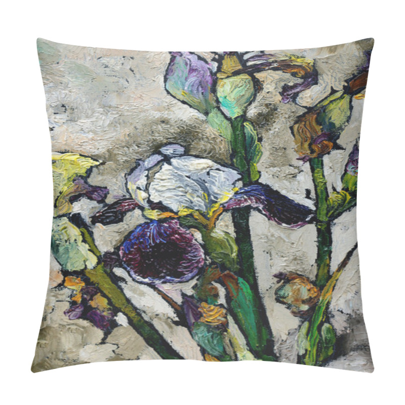 Personality  Oil Painting Still Life With  Blue Violet  Irises Flowers Pillow Covers