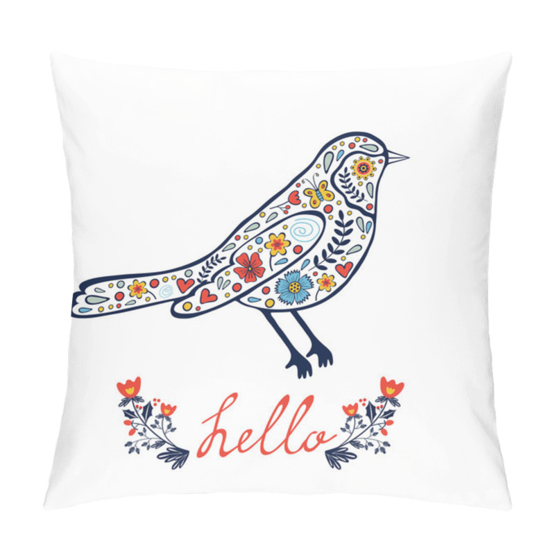 Personality  Concept Hello Card With Floral Decorative Bird Pillow Covers