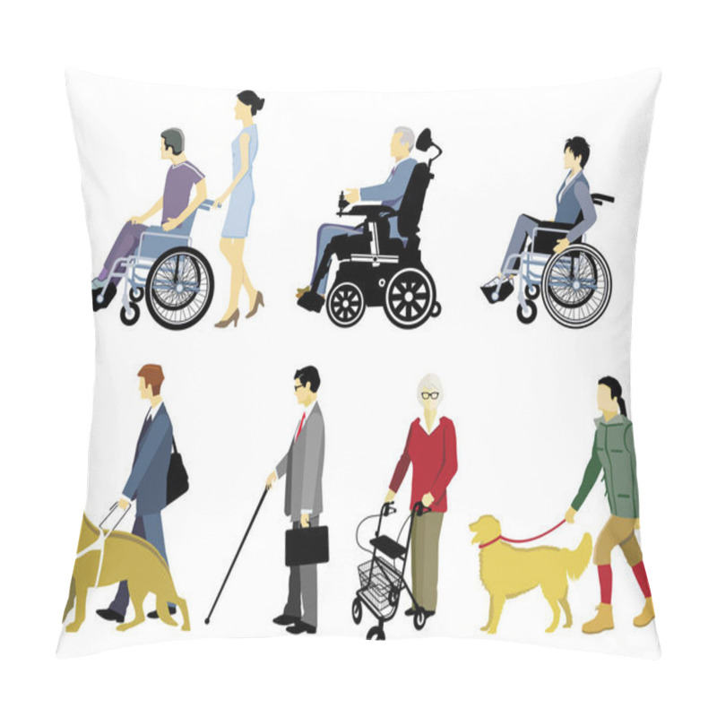 Personality  Disabled Persons With Walking Aids, Isolated Pillow Covers