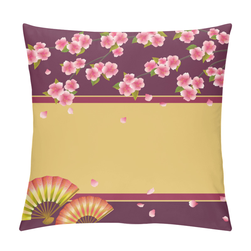 Personality  Background With Japanese Cherry Tree Sakura And Fans Pillow Covers