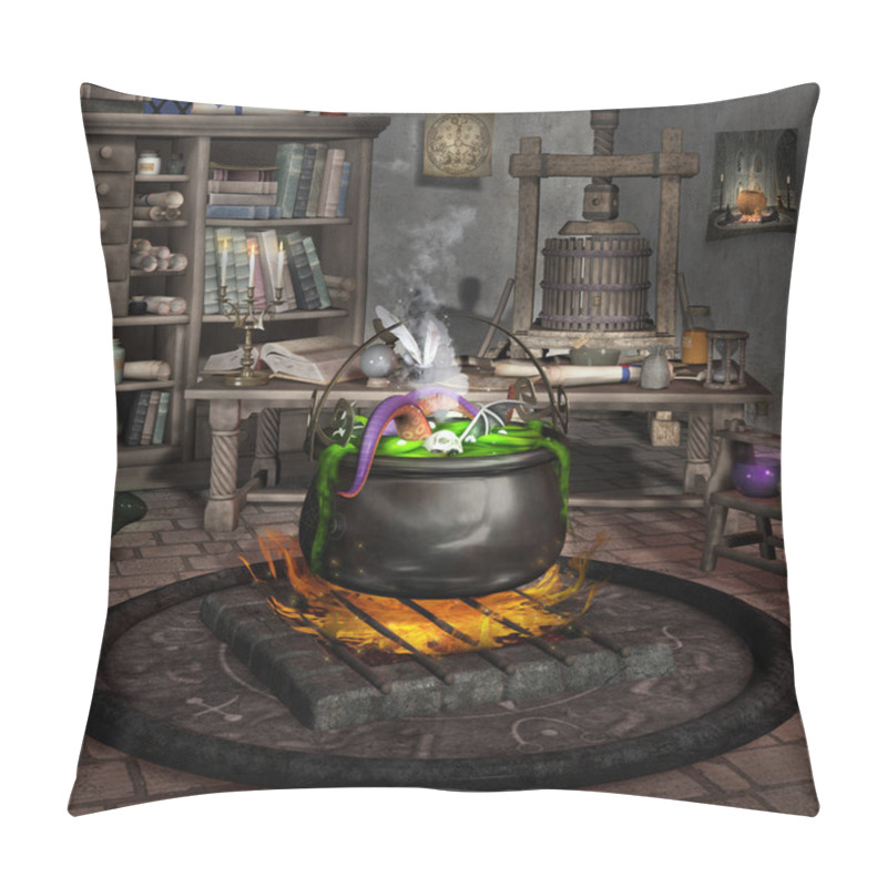 Personality  Boiling Cauldron In The Witch House With Potions And A Crystal Ball Pillow Covers