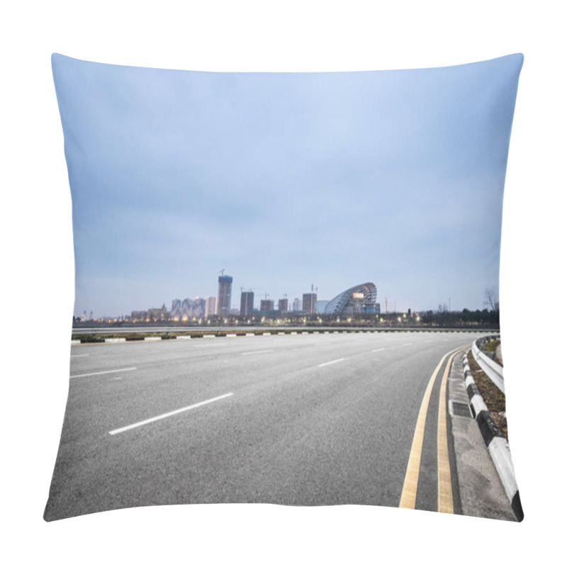 Personality  Empty Asphalt Road With Modern City Skyline Pillow Covers