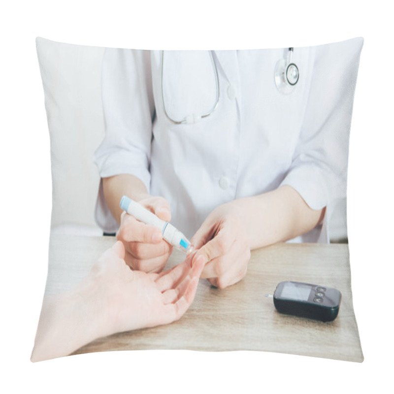 Personality  Cropped View Of Donor And Doctor Obtaining Blood Sample Pillow Covers