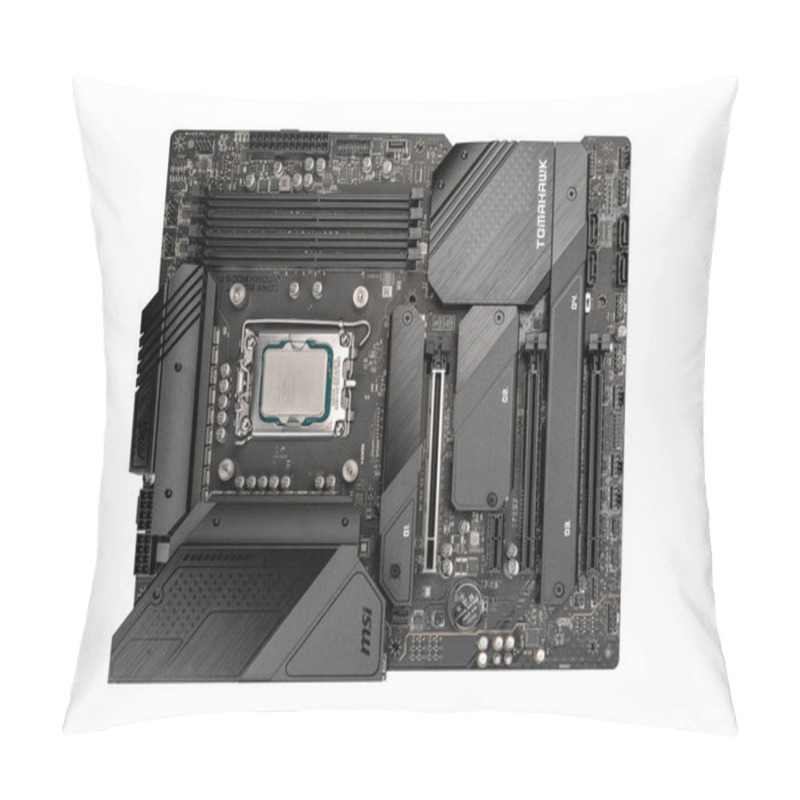 Personality  Moscow, Russia - January 12, 2022: Latest Intel I7 12700kf Processor Chip In Socket On Motherboard. Intel Is One Of The Worlds Largest Semiconductor Chip Makers. PC Assembly Concept. Close-up Pillow Covers