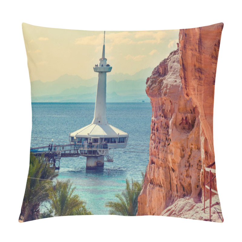 Personality  Coastal Landscape With Red Rocks And Building Of Underwater Observatory, Red Sea, Middle East Pillow Covers