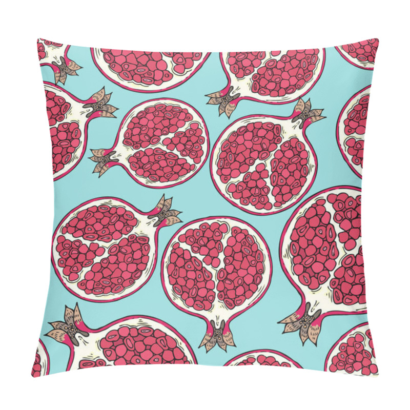 Personality  Pattern Of Fruits Pomegranate On A Blue Background. Pillow Covers