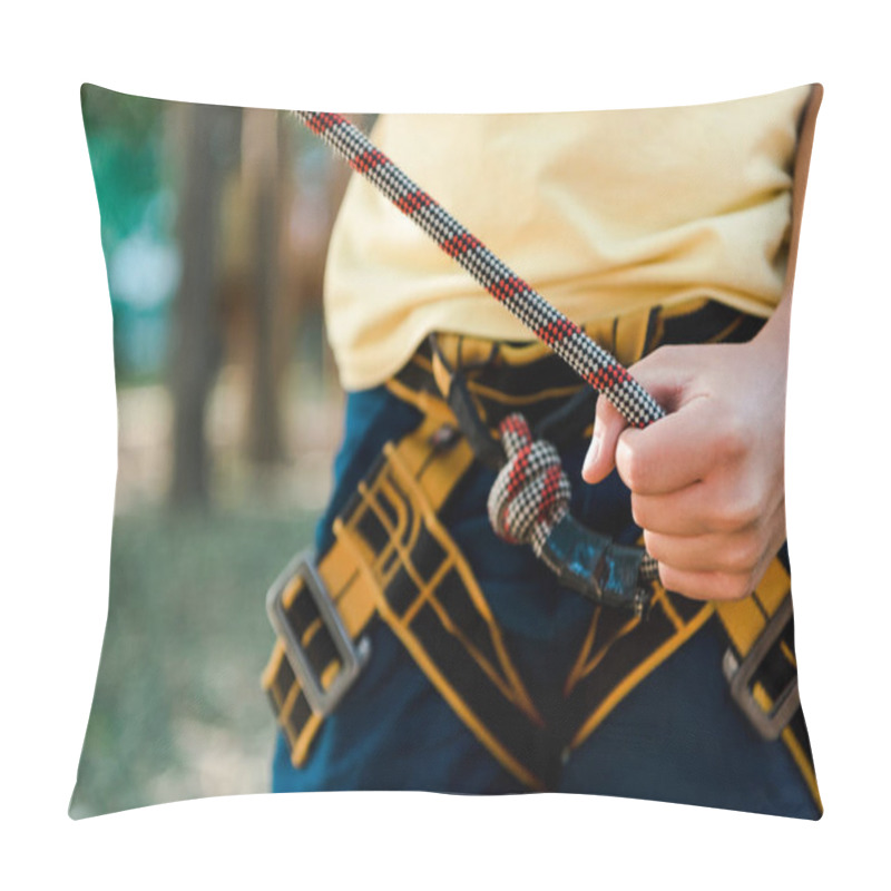 Personality  Cropped View Of Boy Holding Rope While Standing Outside  Pillow Covers