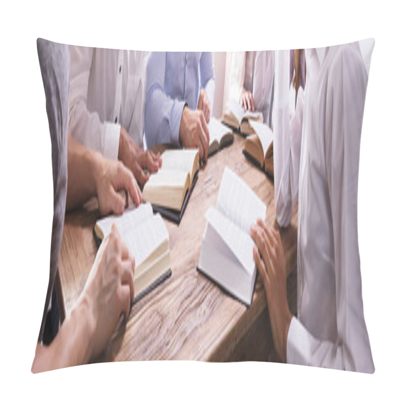 Personality  Group Of Young Multiethnic People Reading Bible Pillow Covers