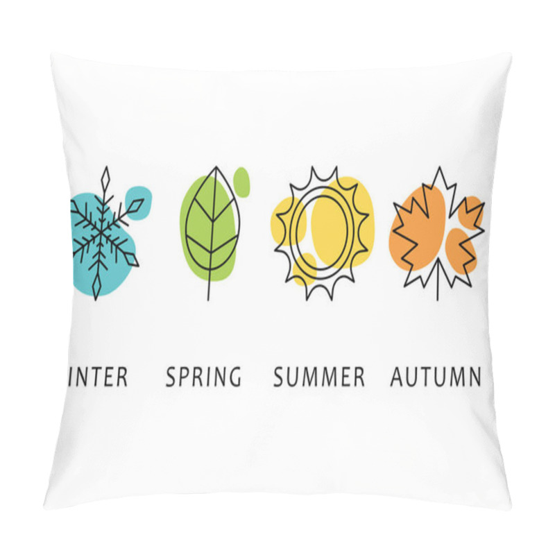 Personality  Four Seasons Icons, Signs, Symbols. Winter Spring Summer Fall. Snowflake, Leaf, Sun, Autumn Leaf. Line Art Pillow Covers