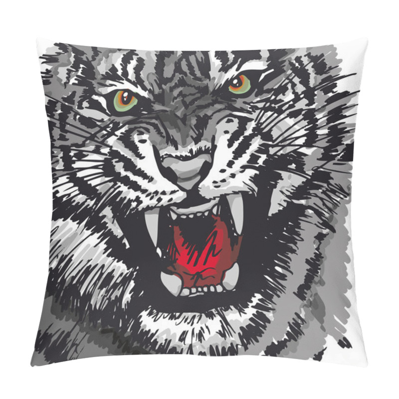 Personality  Sketch Of White Tiger. Vector Illustration Pillow Covers