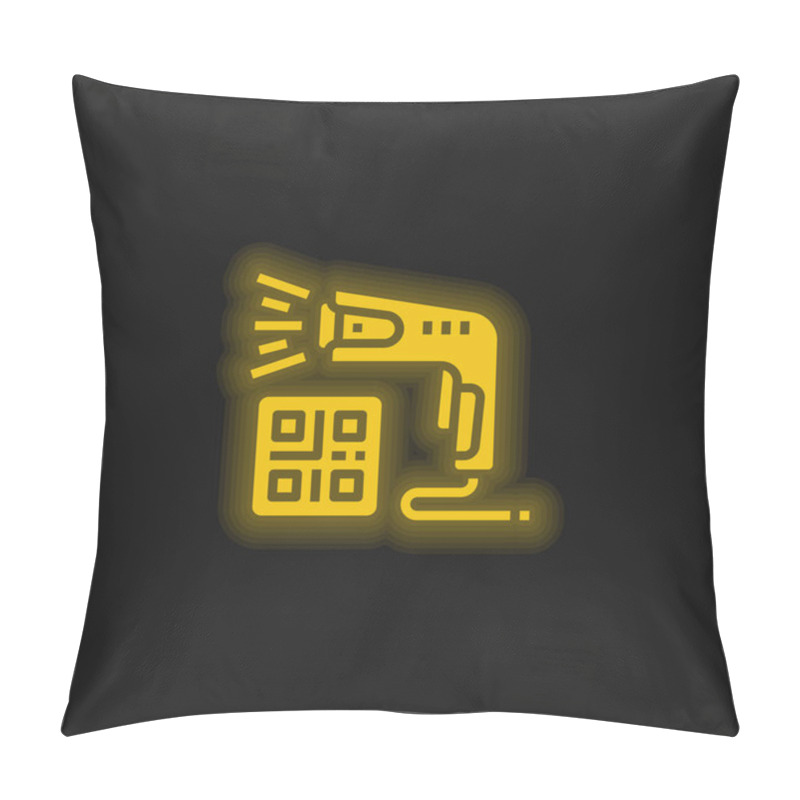 Personality  Barcode Scanner Yellow Glowing Neon Icon Pillow Covers