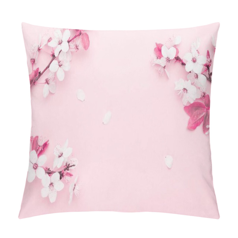 Personality  May Flowers. Spring Blossom And April Floral Nature On Pink Background. Beautiful Scene With Blooming Tree. Easter Sunny Day. Orchard Abstract Blurred Background. Springtime. Pillow Covers