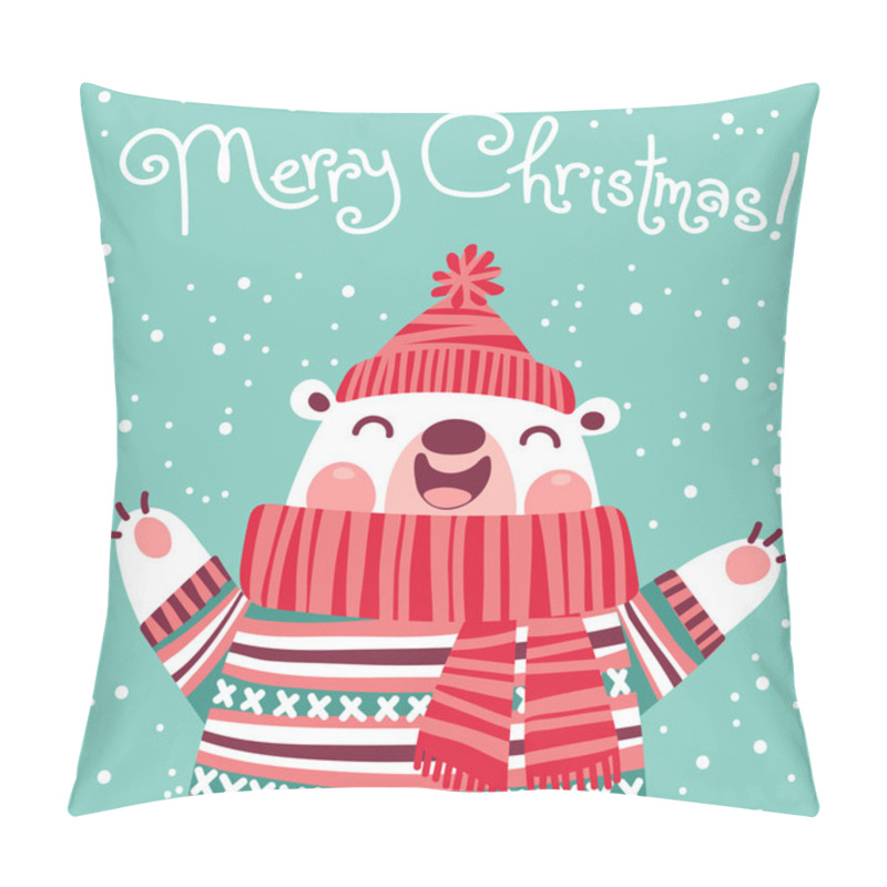 Personality  Christmas Card With Cute Polar Bear. Pillow Covers