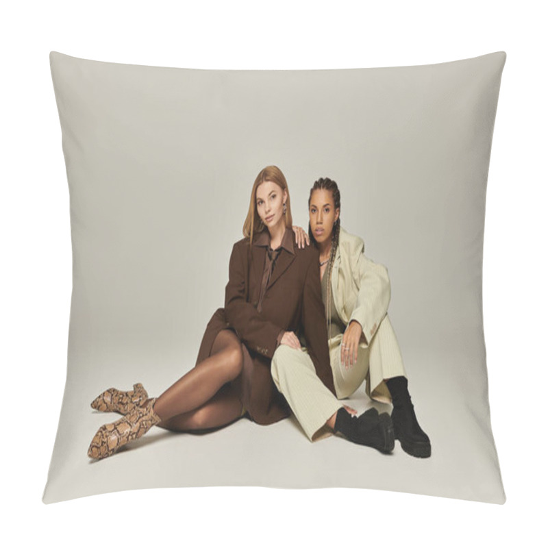 Personality  Two Young Women Showcase Autumn Trends, Embracing Each Others Warmth With Joy And Style. Pillow Covers