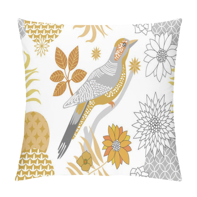 Personality  Golden And Silver Floral Pattern With Birds In The Garden. Minimalism Style.  Pillow Covers